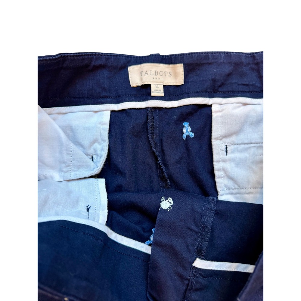 Talbots Navy Blue Embroidered Lobster Crab Nautical Chino Pants Womens 14 Crop - Picture 2 of 5